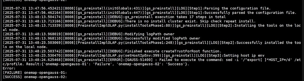Preinstall openGauss-5.0.0 执行gs_preinstall时提示错误GAUSS-51400 - 问题求助 - openGauss 论坛